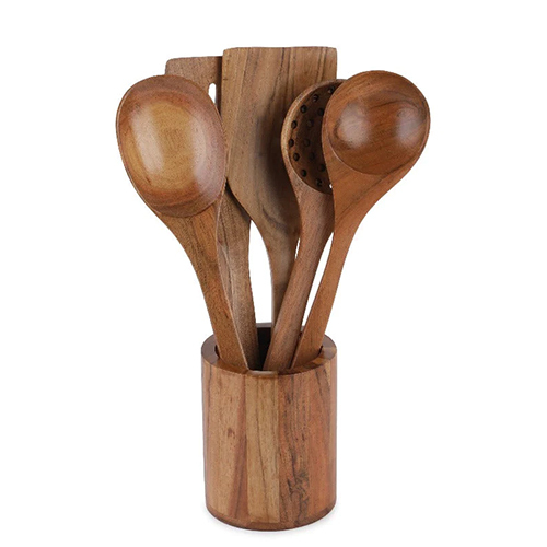 Spoons And Ladles With Holder (Acacia Wood)