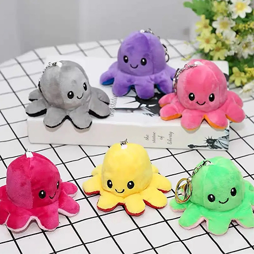 Multicolor Mini Octopus Face Changing Flippy Soft Plush Keychains