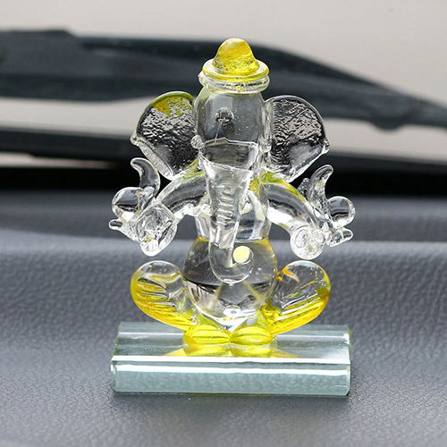 Yellow Transparent Double Sided Crystal Ganesha Idol Size: 5.5Cm X 3.5Cm X 7.5Cm / 2.16"X1.37"X2.95"