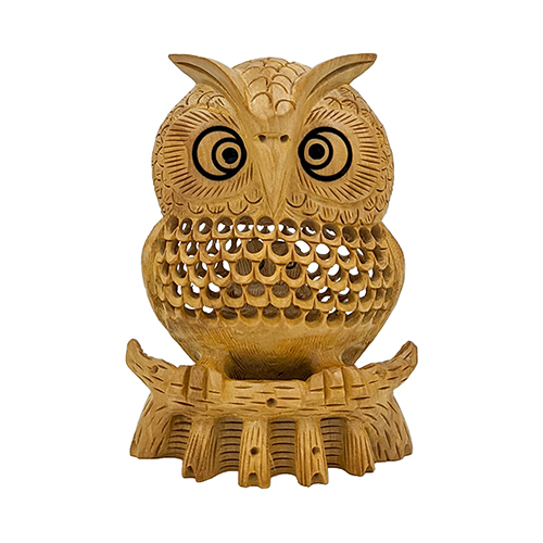 Wooden Handmade Carved Owl Statue For Home And Office Decor (5 Inch)