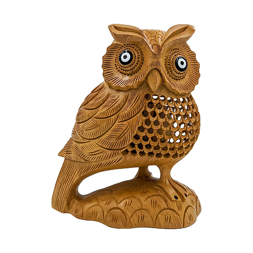 Brown Wooden Handmade Carved Owl Statue For Home And Office Decor (6 Inch)