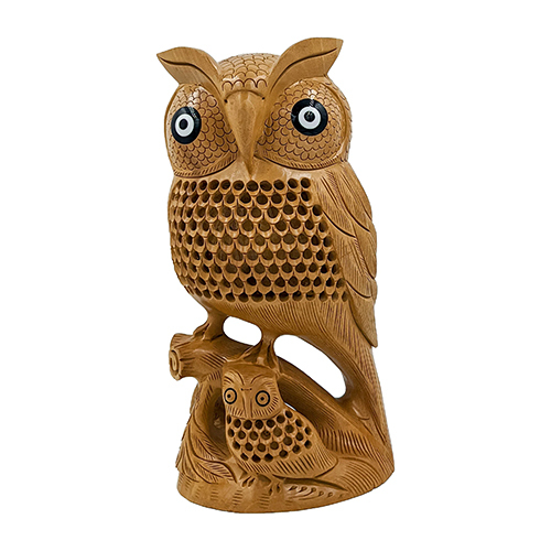 Unique Wooden Handmade Carved Owl Statue For Home And Office Decor 2 (8 Inch)