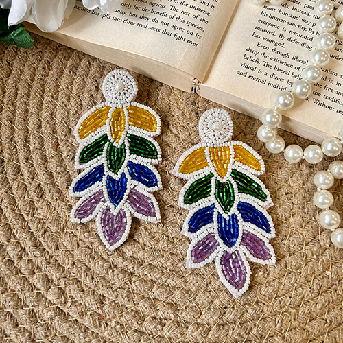Multicolor Beautiful Peacock Leaf Cascade Premium Embroidery Style Earrings For Beautiful Peacock Leaf Cascade Premium Embroidery Style Earrings For Women'S
