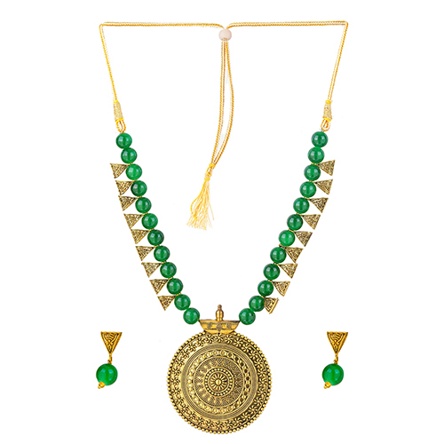 New Copper Green Color Pearl Necklace Set
