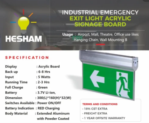 Emergency Exit Light With Acrylic signage Board