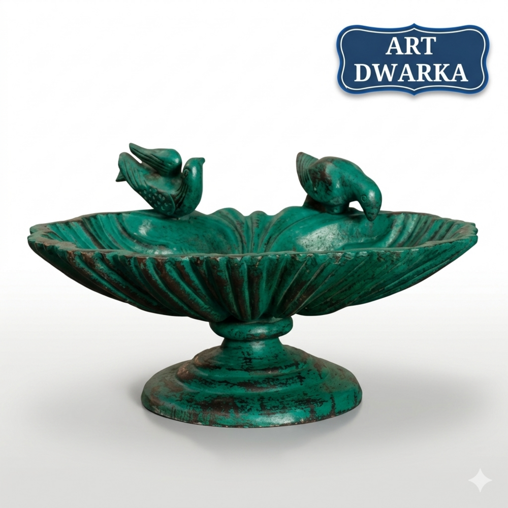 Green Beautiful Cast Iron Bird Bath Garden Decorative