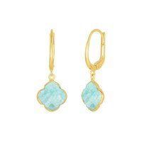 Amazonite Gemstone 12mm Clover Shape Gold Vermeil Bezel Set Hoop Earring