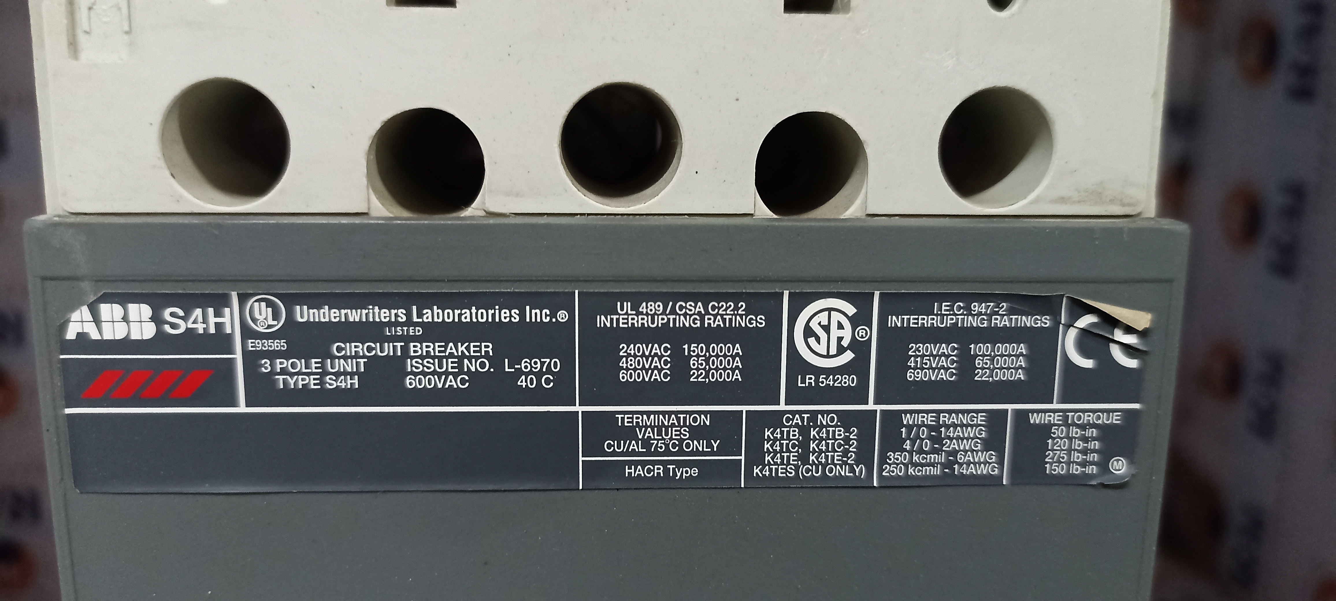 ABB (SACE S4) 250A 3P MCCB