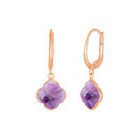 Amethyst Gemstone 12mm Clover Shape Gold Vermeil Bezel Set Hoop Earring