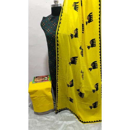 Light In Weight Ajharkh Pirent Pacha Work Dress Material