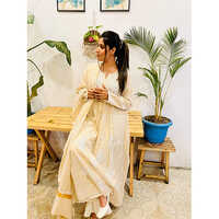 Any Colour Lucknow Chikan Tissue Silk Gown (semistitched )