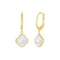 Blue Lace Agate Gemstone 12mm Clover Shape Gold Vermeil Bezel Set Hoop Earring