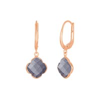 Blue Sunstone Gemstone 12mm Clover Shape Gold Vermeil Bezel Set Hoop Earring