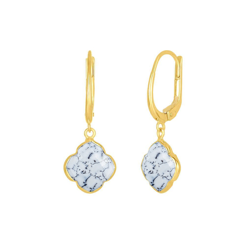 Dendrite Opal Gemstone 12mm Clover Shape Gold Vermeil Bezel Set Hoop Earring