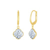 Dendrite Opal Gemstone 12mm Clover Shape Gold Vermeil Bezel Set Hoop Earring