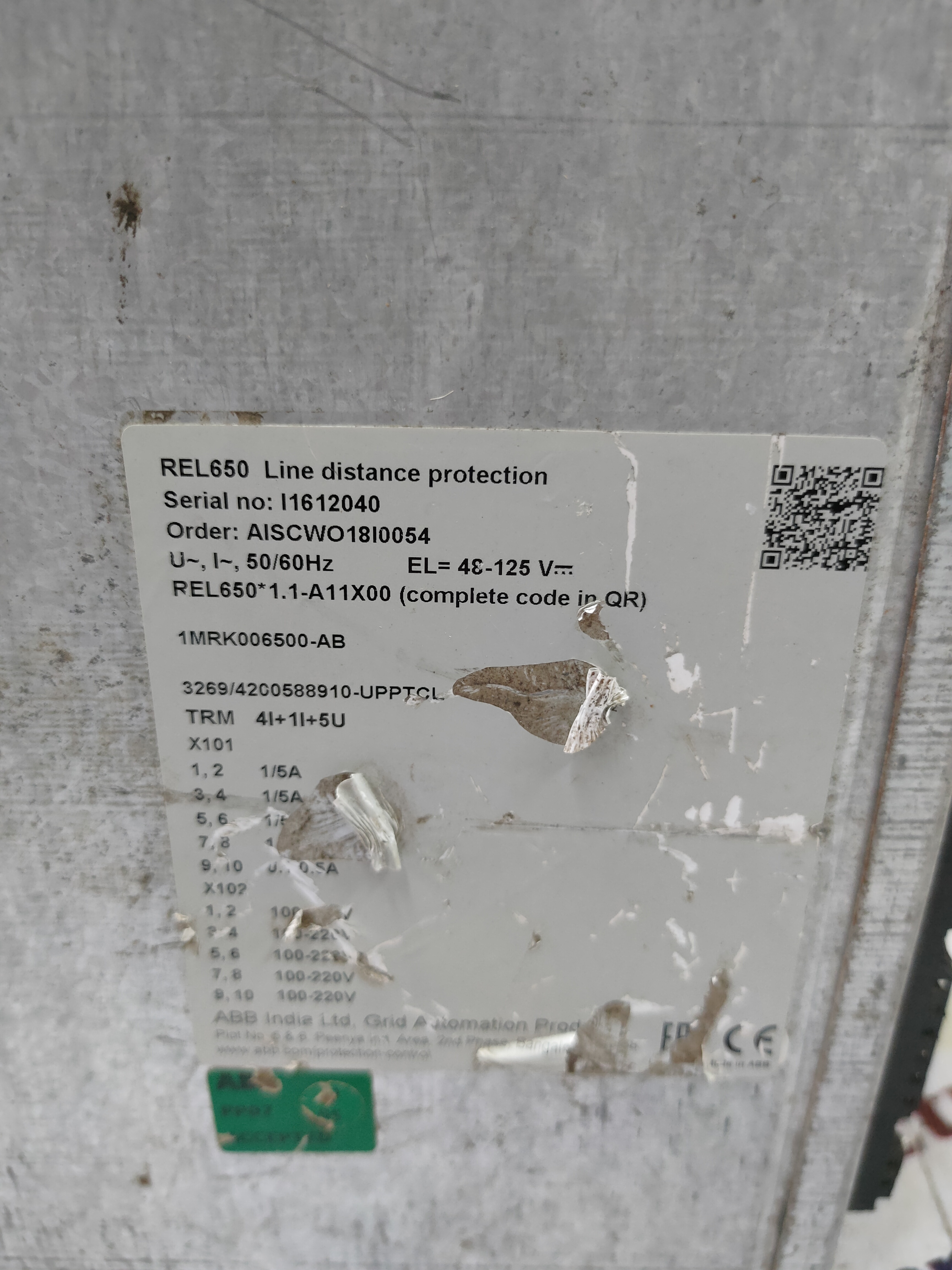 ABB REL650AISCWO18I0054 PROTECTION RELAY