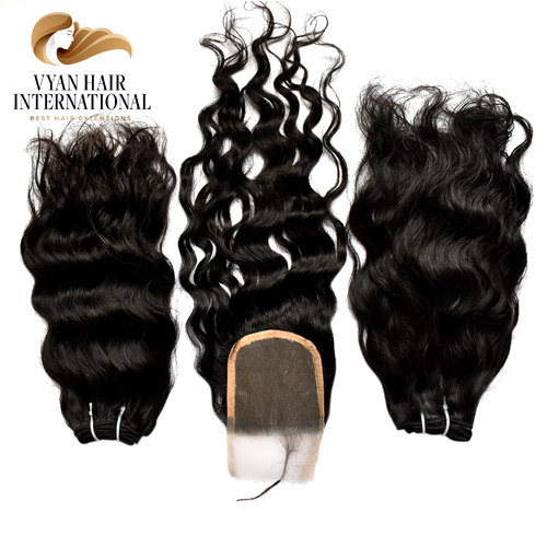 100% Virgin Wavy Human Hair Extension Brazilian Hair Bundles With Closure Frontal From South India