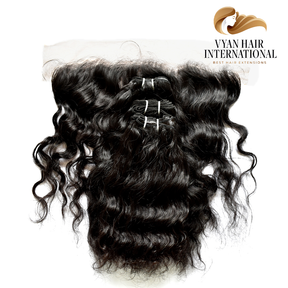 100% Virgin Wavy Human Hair Extension Brazilian Hair Bundles With Closure Frontal From South India
