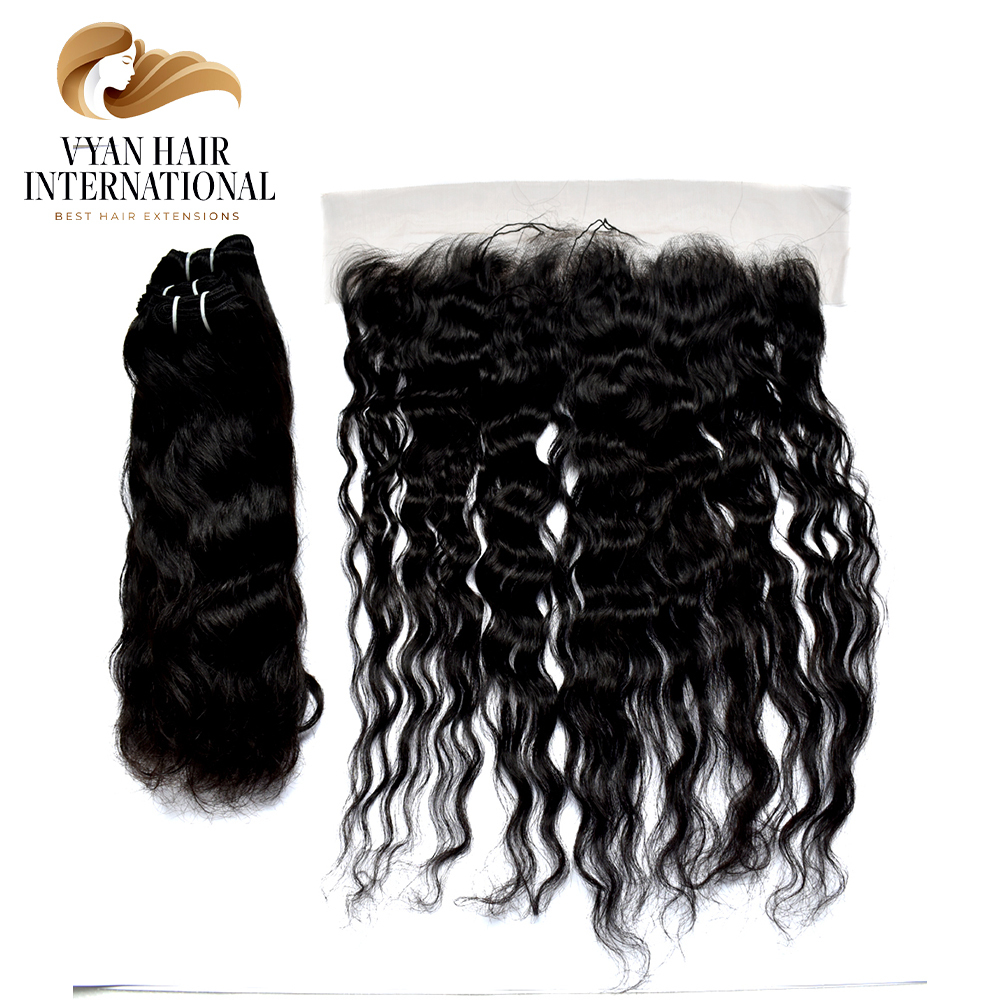 100% Virgin Wavy Human Hair Extension Brazilian Hair Bundles With Closure Frontal From South India