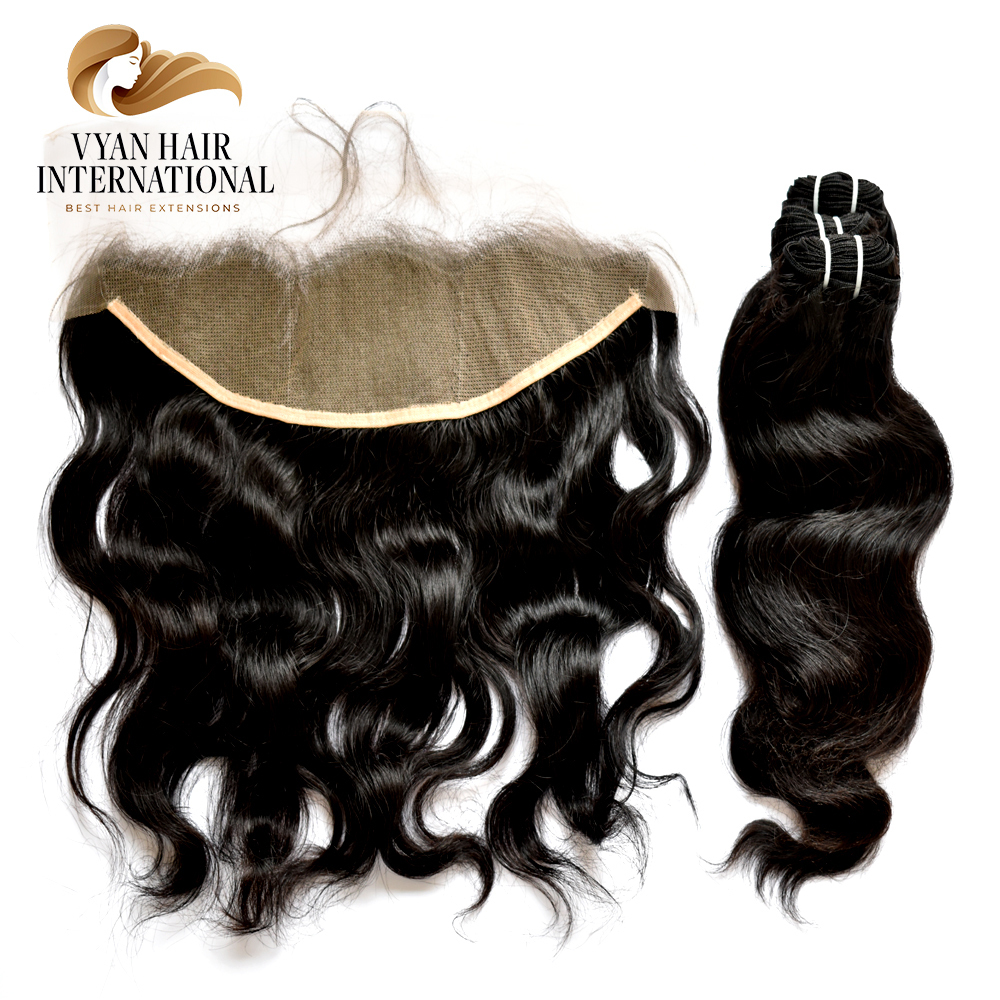 100% Virgin Hair Human Lace Closure Frontal With Body Wave Bundle