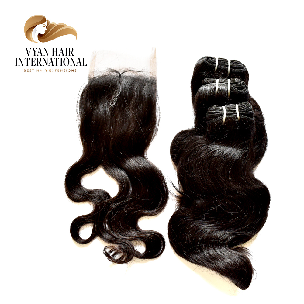 100% Virgin Hair Human Lace Closure Frontal With Body Wave Bundle