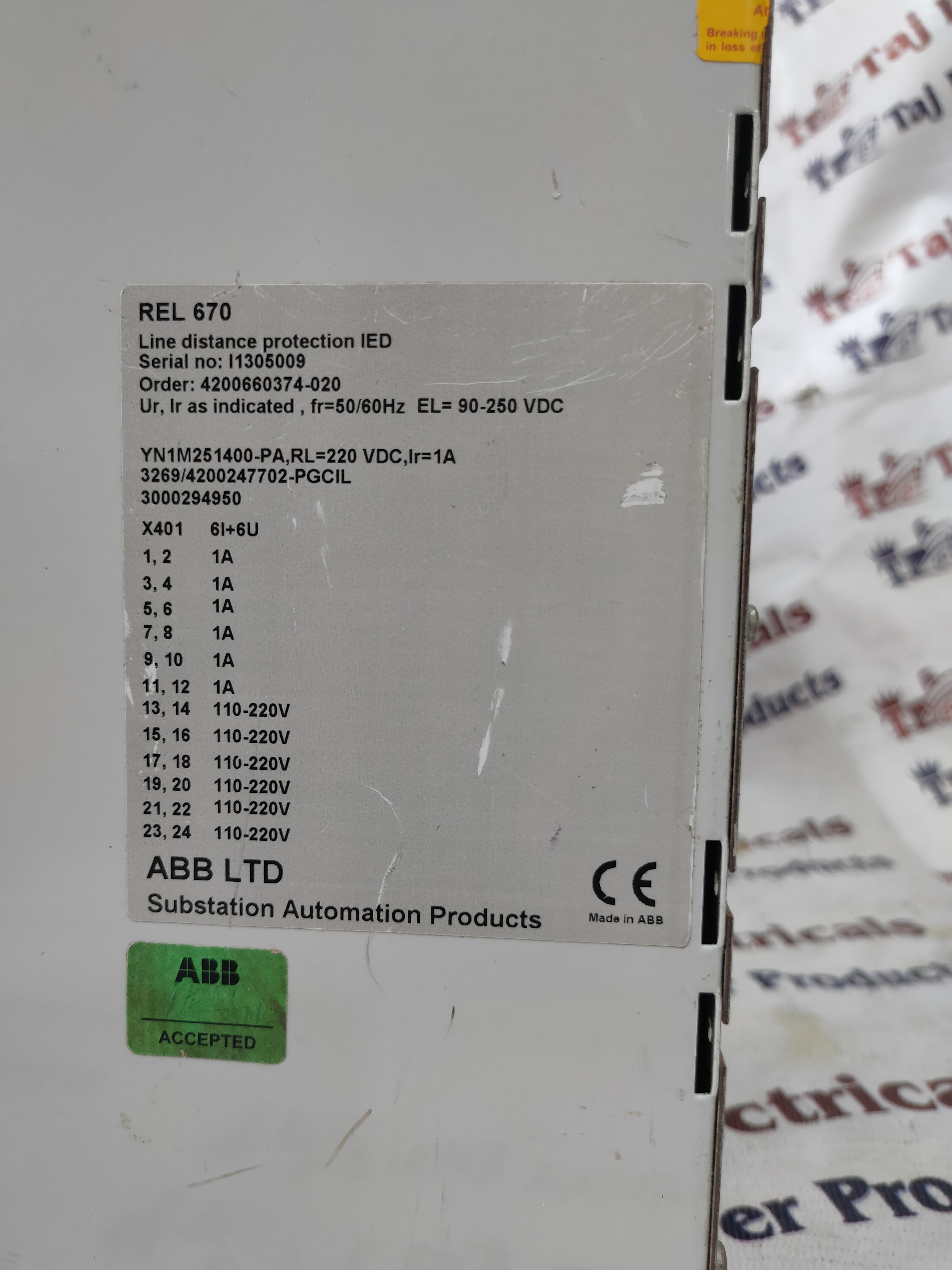 ABB REL6704200660374-020 PROTECTION RELAY