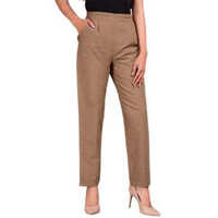 Ladies Office Wear Trousers - Wool Blend & Polyester Blend, Brown Color, Washable With Double Pockets