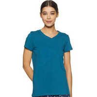 Blue V Neck Women T-Shirt