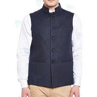 Mens Nehru Jacket - Customized Size, Black Color | Washable Fabric, Short Sleeve Design