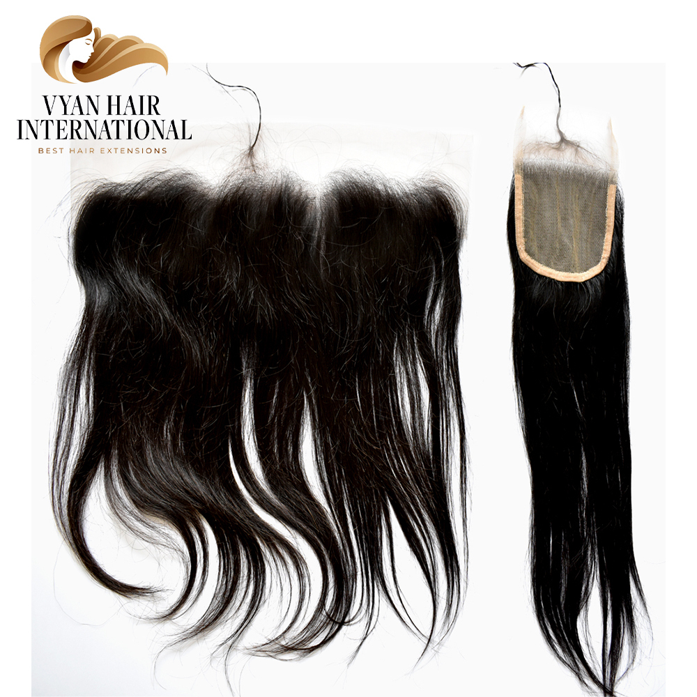 40 Inch 100% Human Hair Peruvian Cuticle Aligned Raw Virgin Straight Bundles With Ear To Ear Frontal Closure