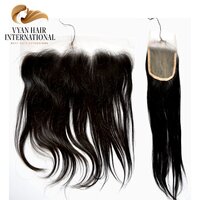 40 Inch 100% Human Hair Peruvian Cuticle Aligned Raw Virgin Straight Bundles With Ear To Ear Frontal Closure