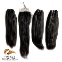 40 Inch 100% Human Hair Peruvian Cuticle Aligned Raw Virgin Straight Bundles With Ear To Ear Frontal Closure