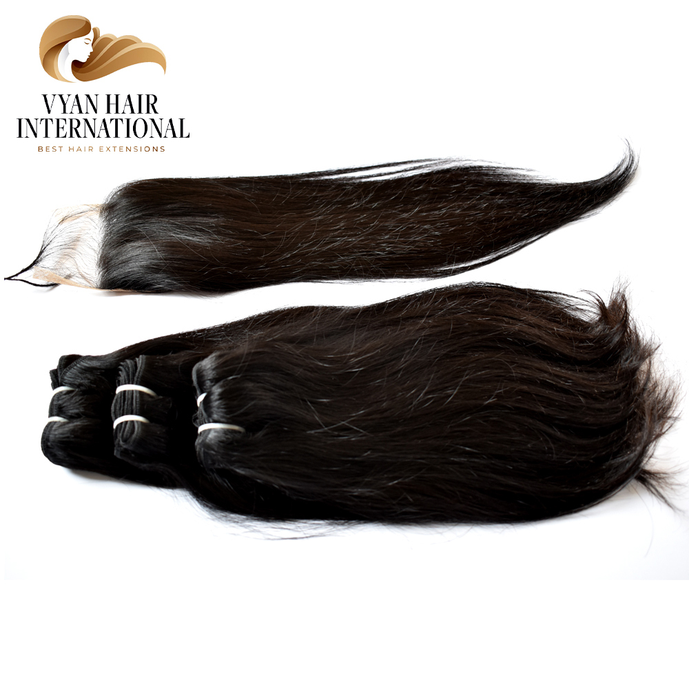 Weft Human Hair Bundles With Lace Closure Lace Frontal Vietnamese Straight Raw Hair Vendors