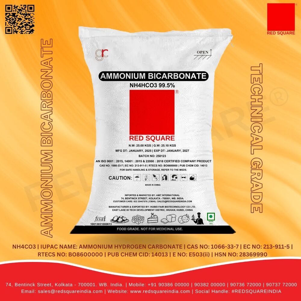 Ammonium Bicarbonate - Food Grade - Red Square - Cas No: 144