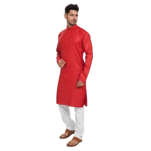 Mens Red Plain Cotton Kurta Pajama
