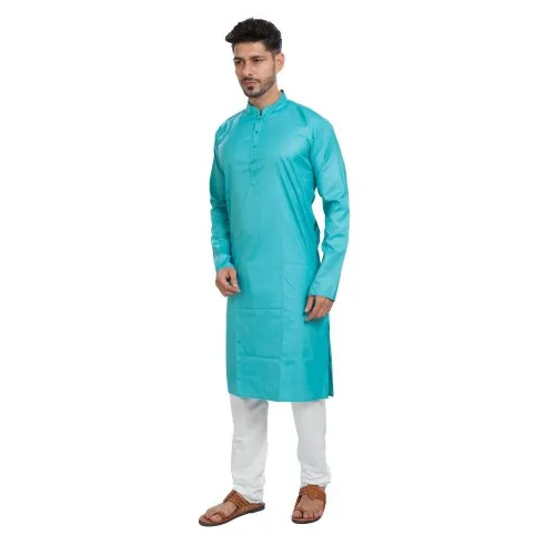 Mens Sky Blue Cotton Kurta Pajama