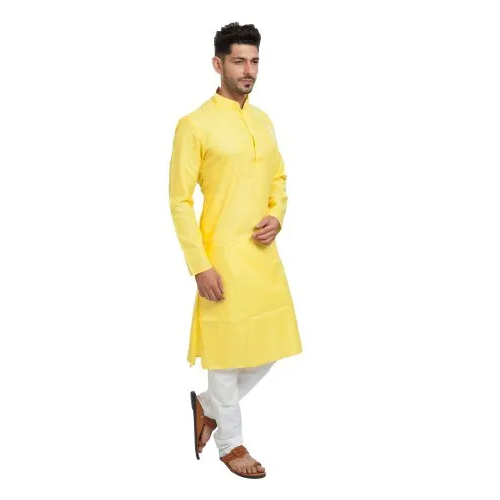 Mens Yellow Cotton Kurta Pajama