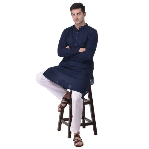 Mens Navy Blue Cotton Kurta Pajama