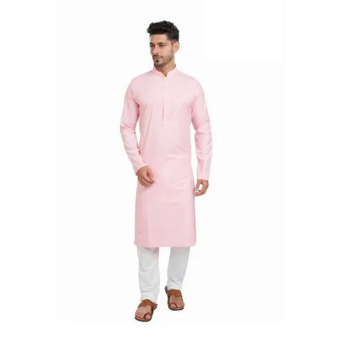 Indian Mens Light Pink Cotton Kurta Pajama