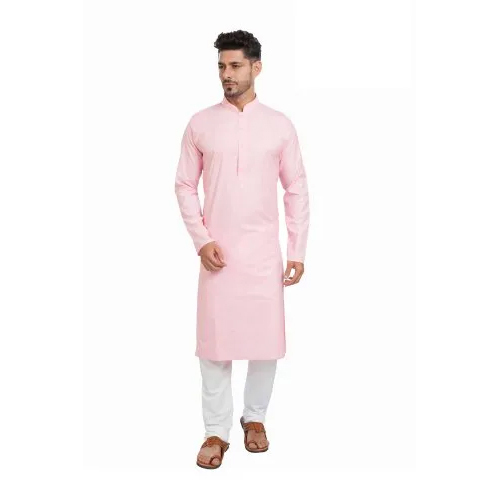 Mens Light Pink Cotton Kurta Pajama