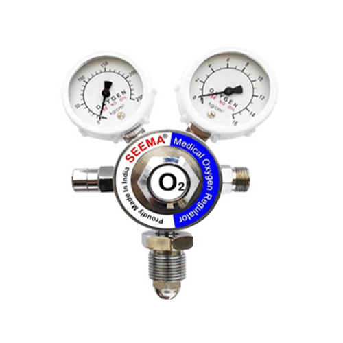 Seema Medical Oxygen Regulator - Metal Construction , Silver Color Coding for Hospital and Clinic Use