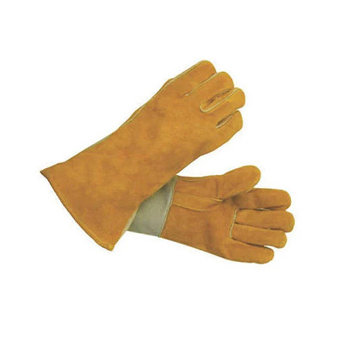 Welding Safety Hand Gloves - Leather, 6-10 Inch Cuff Length, Yellow | Full Finger Style, Washable, Industrial & Commercial Usage