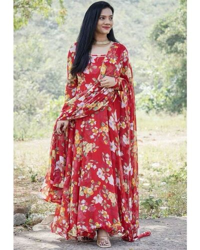 New Fox Georgette With Digital Print With Net Dupptta