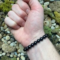Black Tourmaline Adjustable Bracelet - Natural Polished Round Gemstone, Handmade Crystal Jewelry For Healing And Chakra Balance