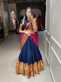 New Banarashi Cotton Silk With Kanjiveram Silk Zari Lehenga