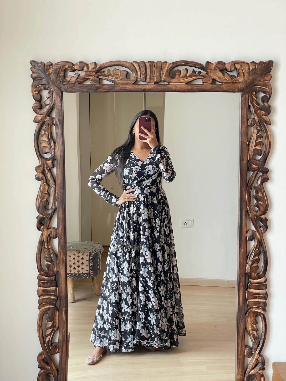 Solid Fox Georgette With Digital Print Gown With Dupatta
