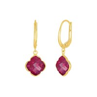 Dyed Ruby Gemstone 12mm Clover Shape Gold Vermeil Bezel Set Hoop Earring