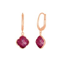 Dyed Ruby Gemstone 12mm Clover Shape Gold Vermeil Bezel Set Hoop Earring