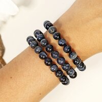 Blue Tiger Eye Adjustable Bracelet - Natural Polished Round Gemstones, Blue Black Color, Handmade Healing Jewelry, Free Size Beaded Charm Bracelet