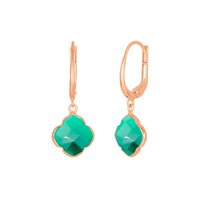 Green Onyx Gemstone 12mm Clover Shape Gold Vermeil Bezel Set Hoop Earring